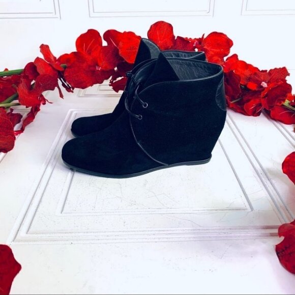 Stuart Weitzman KALAHARI Black Suede Wedge  Lace Up ankle boots women size 8 - Picture 5 of 11